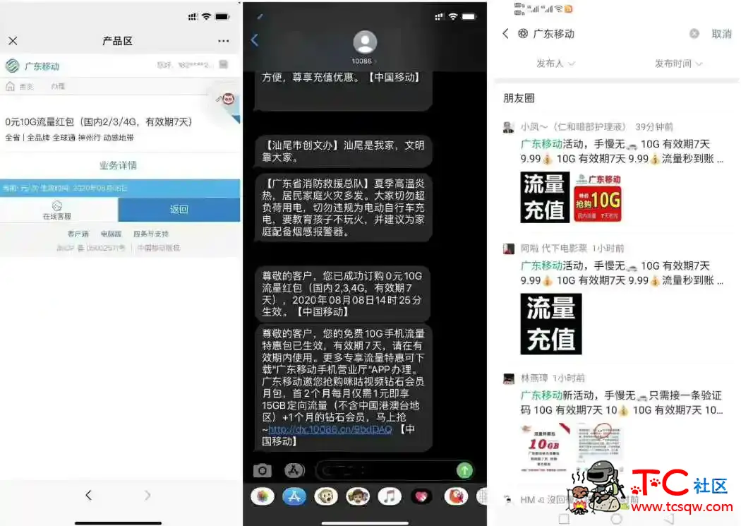 中国广东移动免费白嫖7天10g流量无需本金秒到账 TC辅助网www.tcsq1.com5837