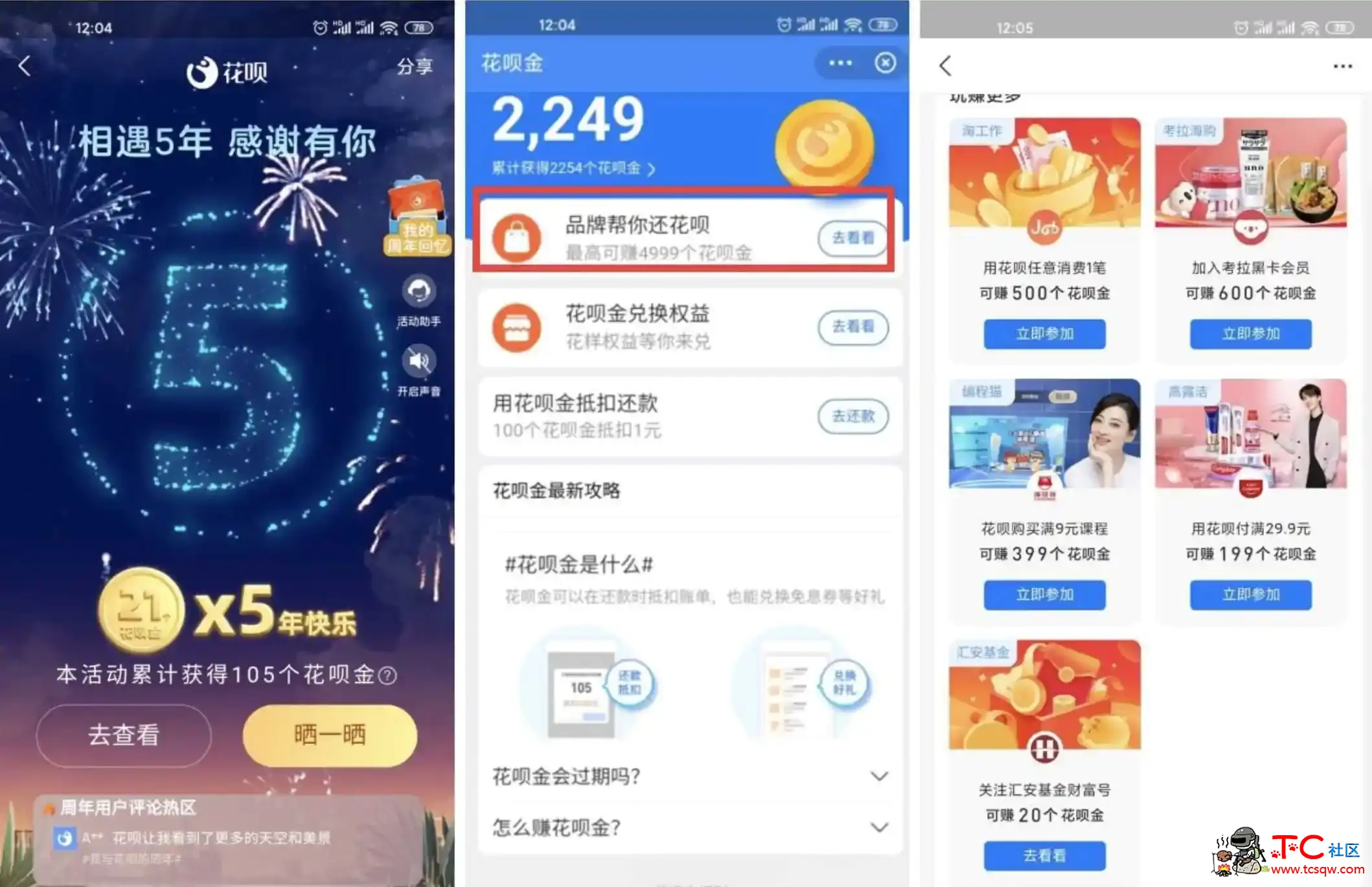 支付宝花呗5周年领花呗金 TC辅助网www.tcsq1.com3861