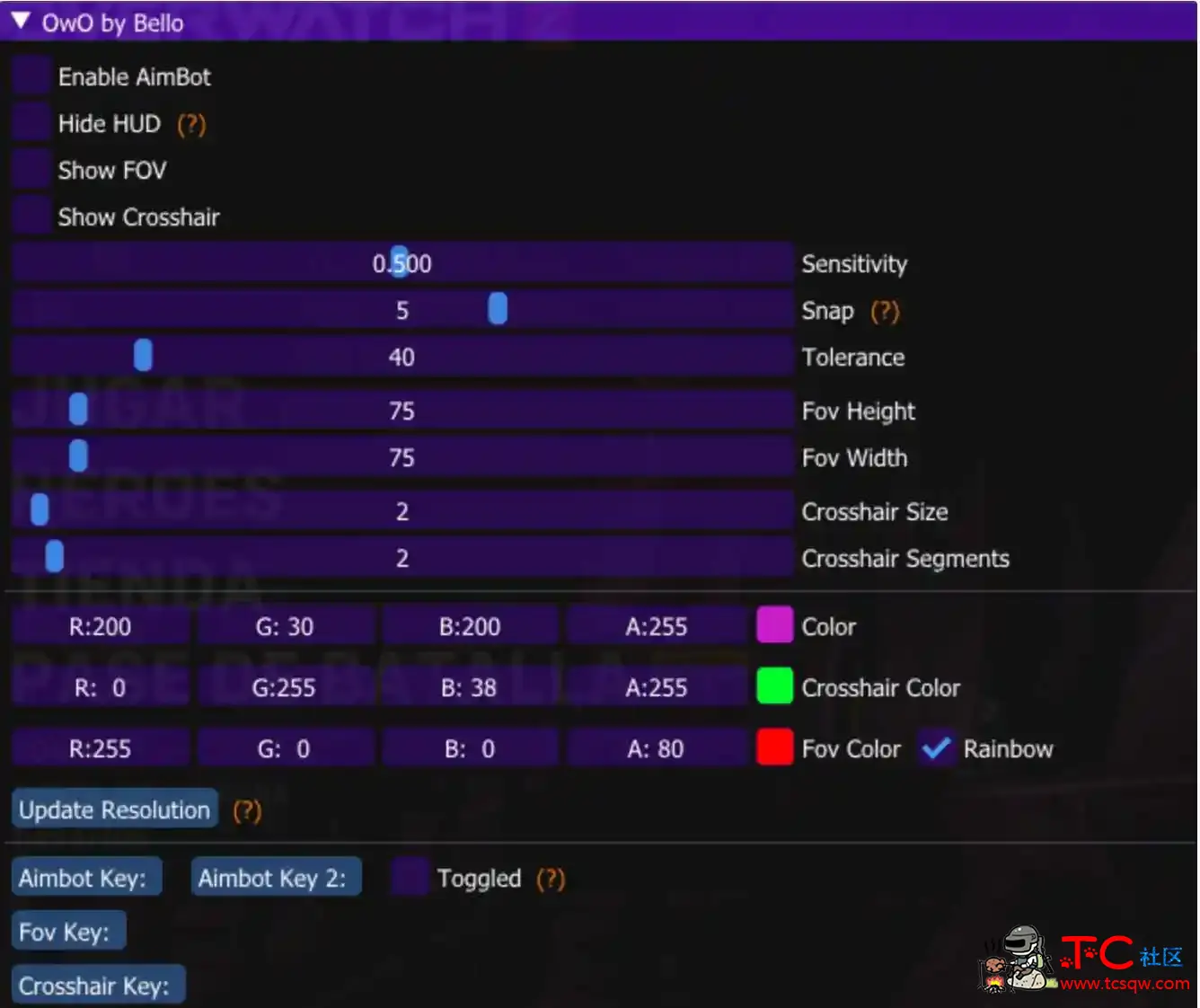 守望先锋OwO强锁自瞄可调范围辅助v2 TC辅助网www.tcsq1.com990
