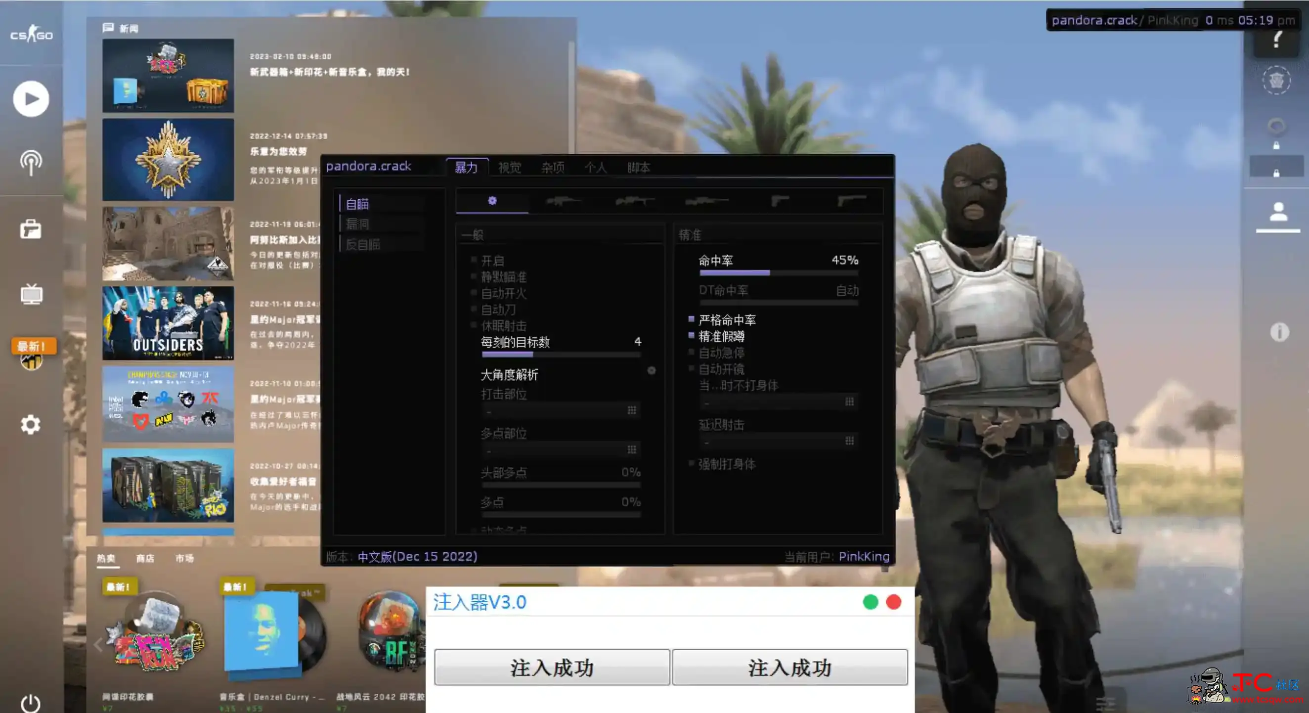 CSGO Pjoin透视自瞄扳机换肤多功能辅助破解版v4.1 TC辅助网www.tcsq1.com2223